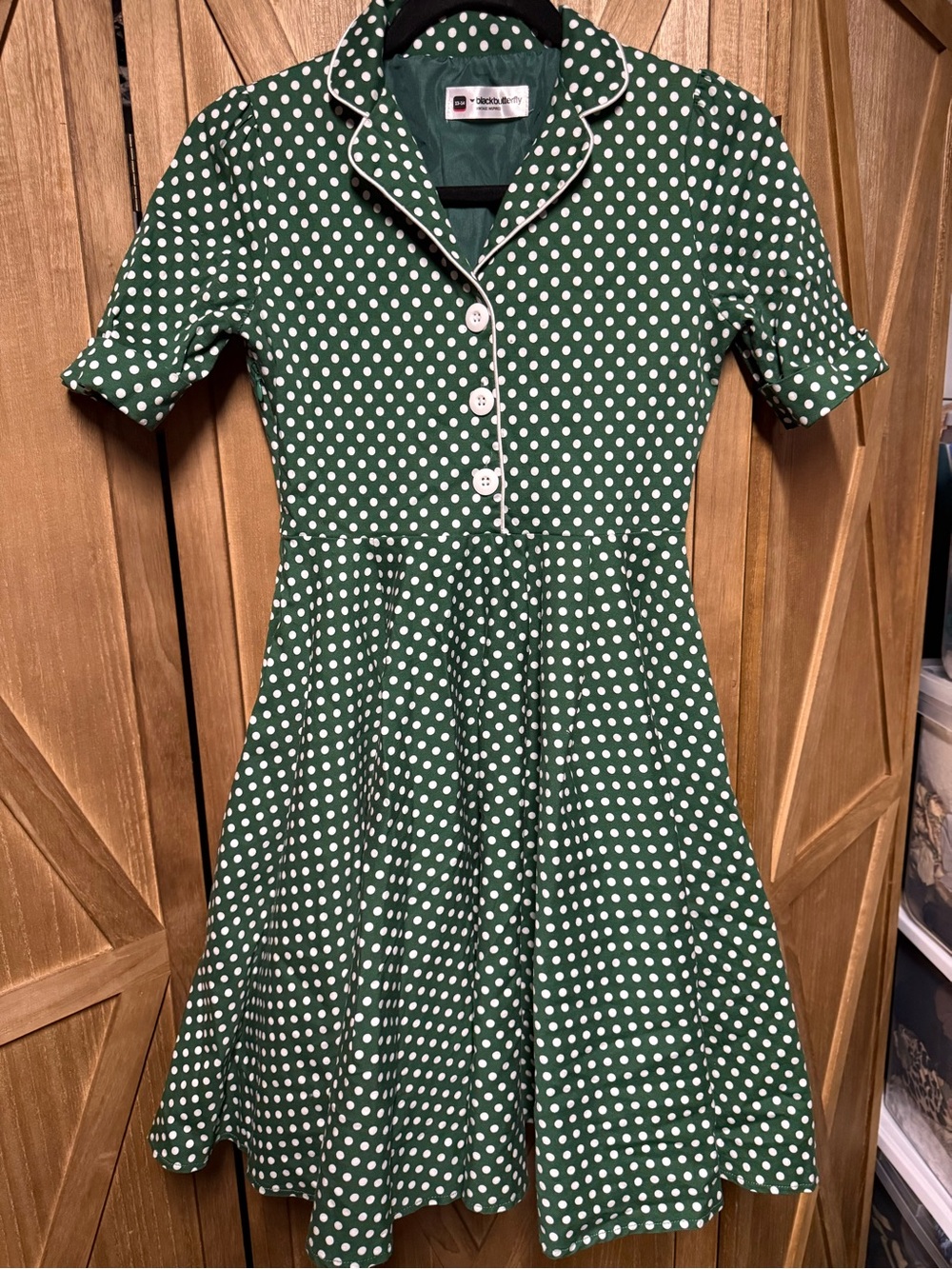 Blackbutterfly EUC Green Polka Dot Kids Dress Sock Hop Vintage Style